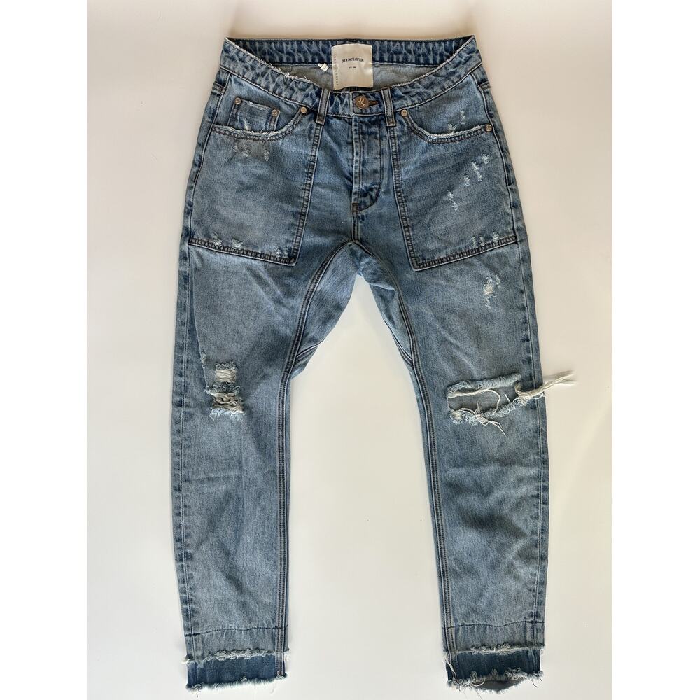 One X One Teaspoon Saints Low Waist Baggy Jeans Distressed Cuffed Size 26